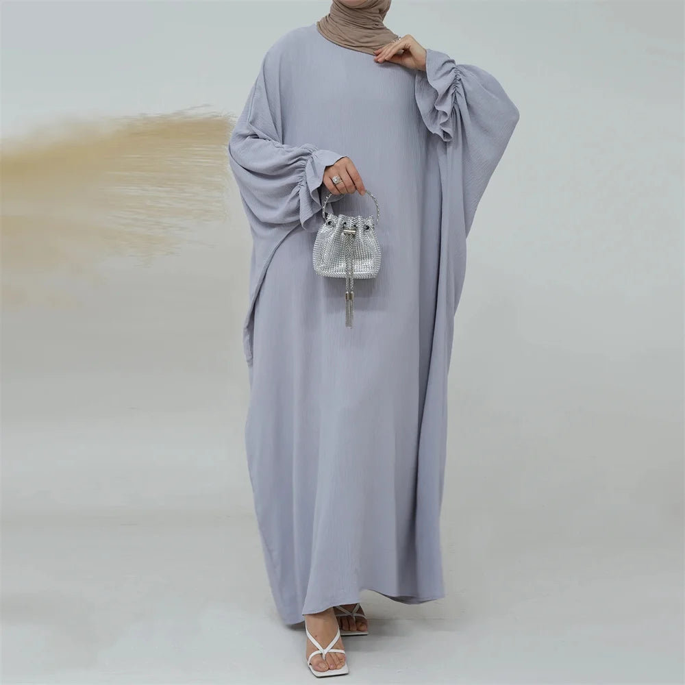 Modest Butterfly Jazz Crepe Abaya EID Ramadan Dubai Islamic Clothing Prayer Dress Abaya With Ruffle Sleeve