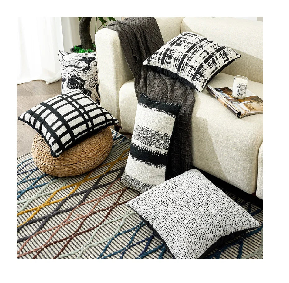 Innermor Home Decor Luxury Etsy Chenille Plaid Cushion  Black&White Geo Modern Teddy  Boucle Texture Fashion Pillows