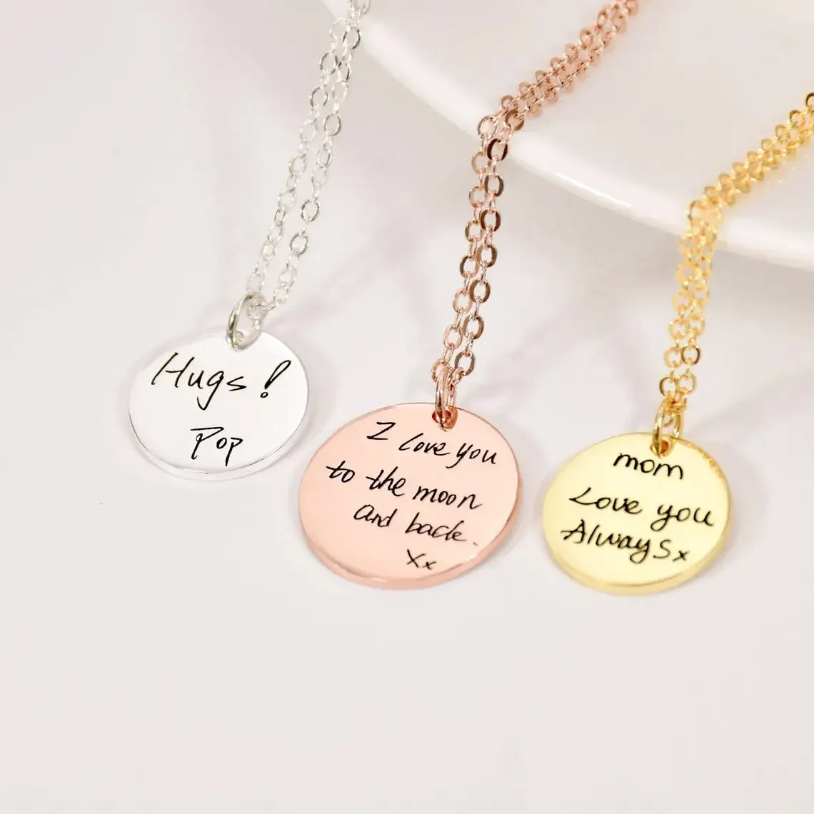 Personalized Lettering  Engraved Name Pattern Handwriting Coin Stainless Steel Pendant Necklace Jewelry for Gift for Women