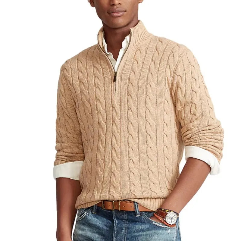 Autumn and Winter Hot Korean Version of the New Top Long-sleeved Solid Color Warm Lapel Knit Sweater Casual Pop Men's Sweater