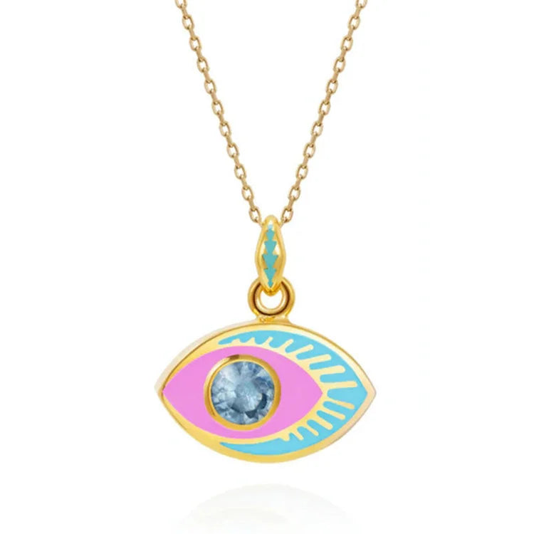 Fashion Zircon Necklace rainbow Enamel Evil Eyes Dangle Charm Necklace Jewelry