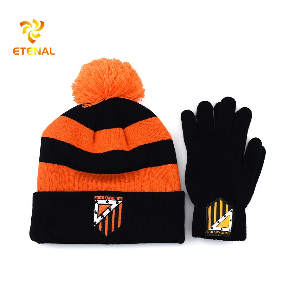 Custom Logo Embroidery Orange Winter Knit Beanie Gloves with Camouflage Argyle Character Cartoon Letter Patterns Jacquard Style