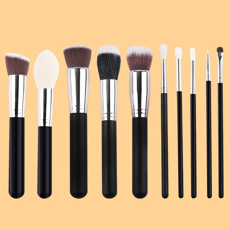 Custom Black Professional Makeup Brushes Natural Goat Hair Foundation Powder Make up Brush Set Private Label