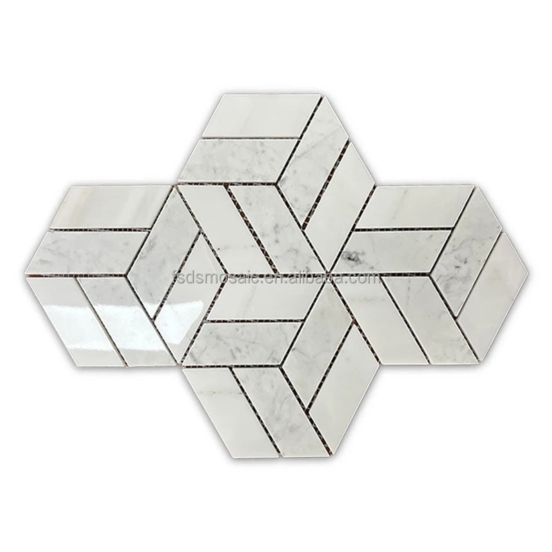 New Design Cararra White Hexagon Shaped Natural Marble Mosaic Flower Pattern Kitchen Backsplash Mosaic Wall and Floor Tiles