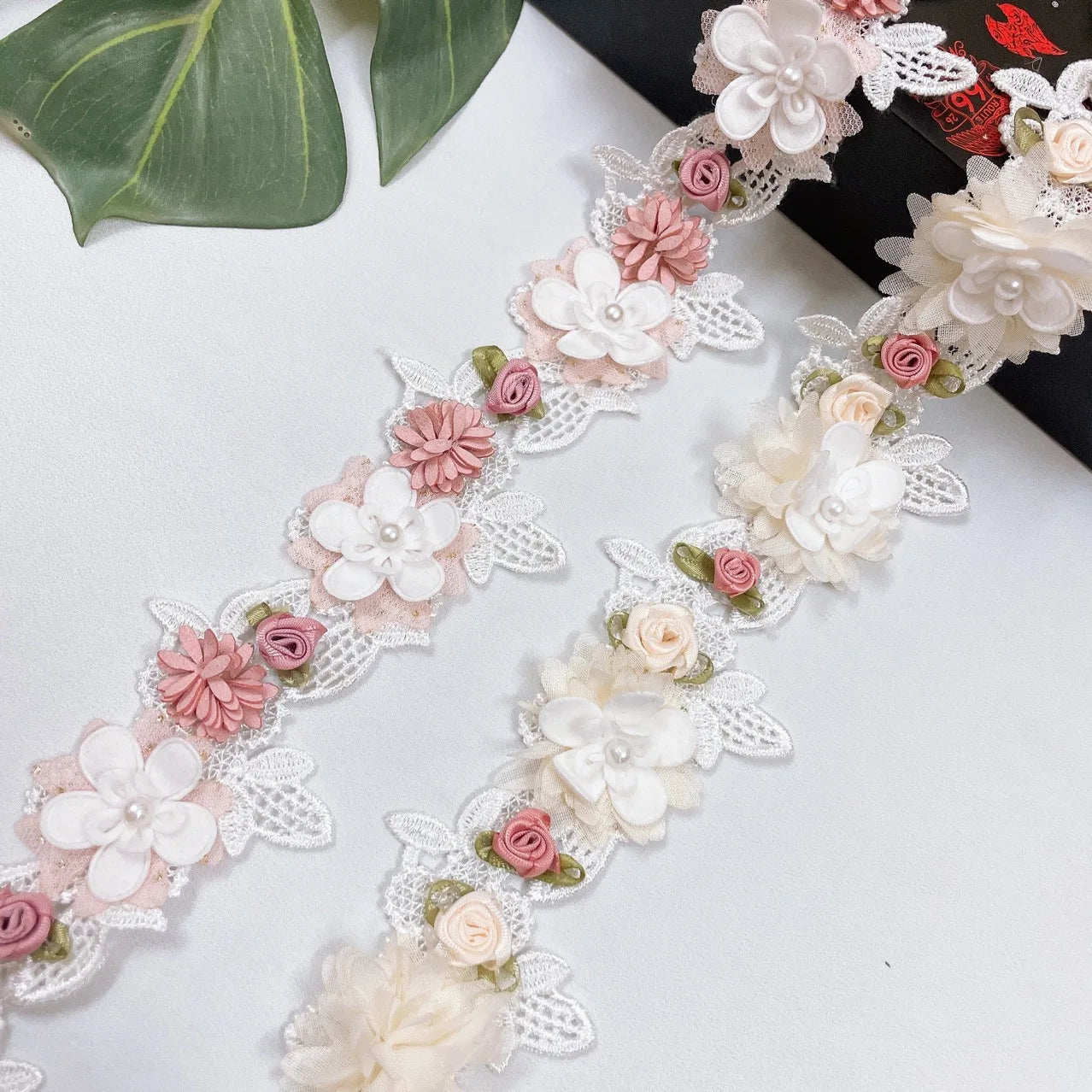 JFL085 Heavy Three-D Sticky Flower Nail Beads Polyester Silk Water Soluble Lace Dress Clothing Home Textile DIY Accessories