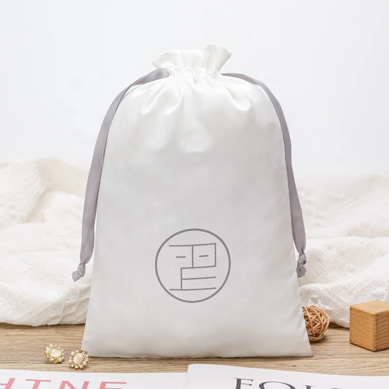 Environmental Protection Recyclable Luxury BaiShun Brand Gift Pouches Custom Size Soft Wig Underwear Drawstring Silk Satin Bags