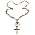Beautiful Vintage Jewelry Natural Map Stone Crystal Glass Bead Rosary Chain Necklace Circle Drop Charm Cross Pendant Necklaces