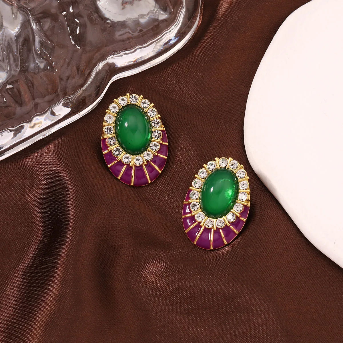 Silver Needle Inlaid Diamond Drop Oil Vintage Earrings French Light Luxury Unique Rhinestone Stud Earrings for Women