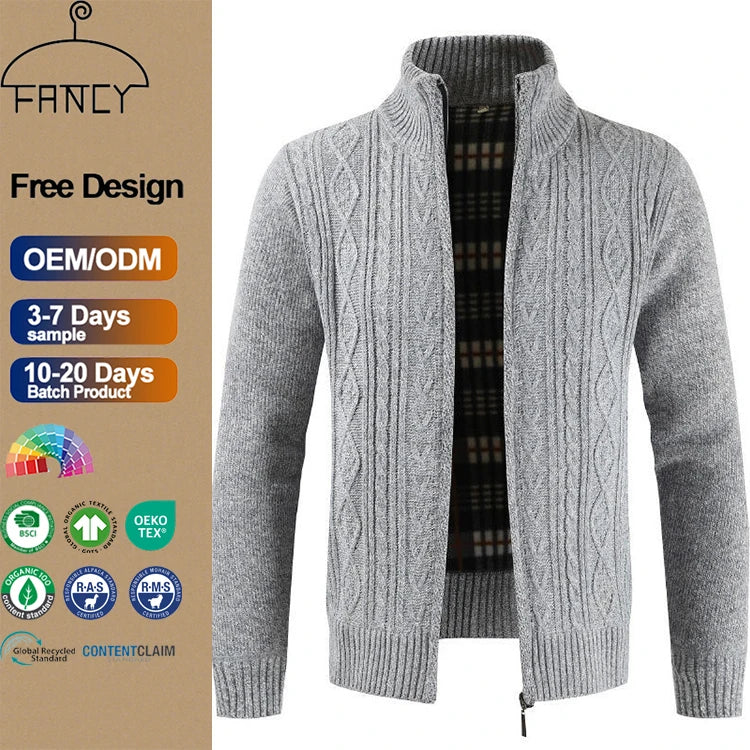 Men's Casual Cotton Quality Winter Sweater Thickened Knitted Jumper with Stand-Up Collar Breathable Design