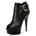 15cm New Black 6-inch Platform Dance Shoes Model Walk Show Fashion Large Women's High Heels Ankle Shoes