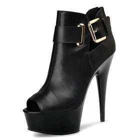 15cm New Black 6-inch Platform Dance Shoes Model Walk Show Fashion Large Women's High Heels Ankle Shoes