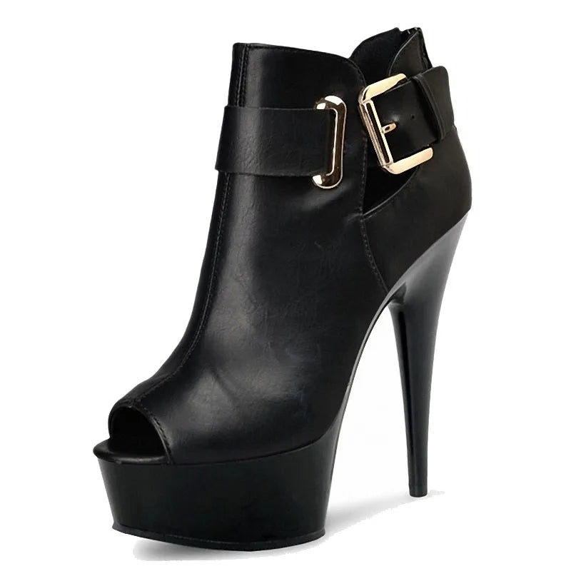 15cm New Black 6-inch Platform Dance Shoes Model Walk Show Fashion Large Women's High Heels Ankle Shoes