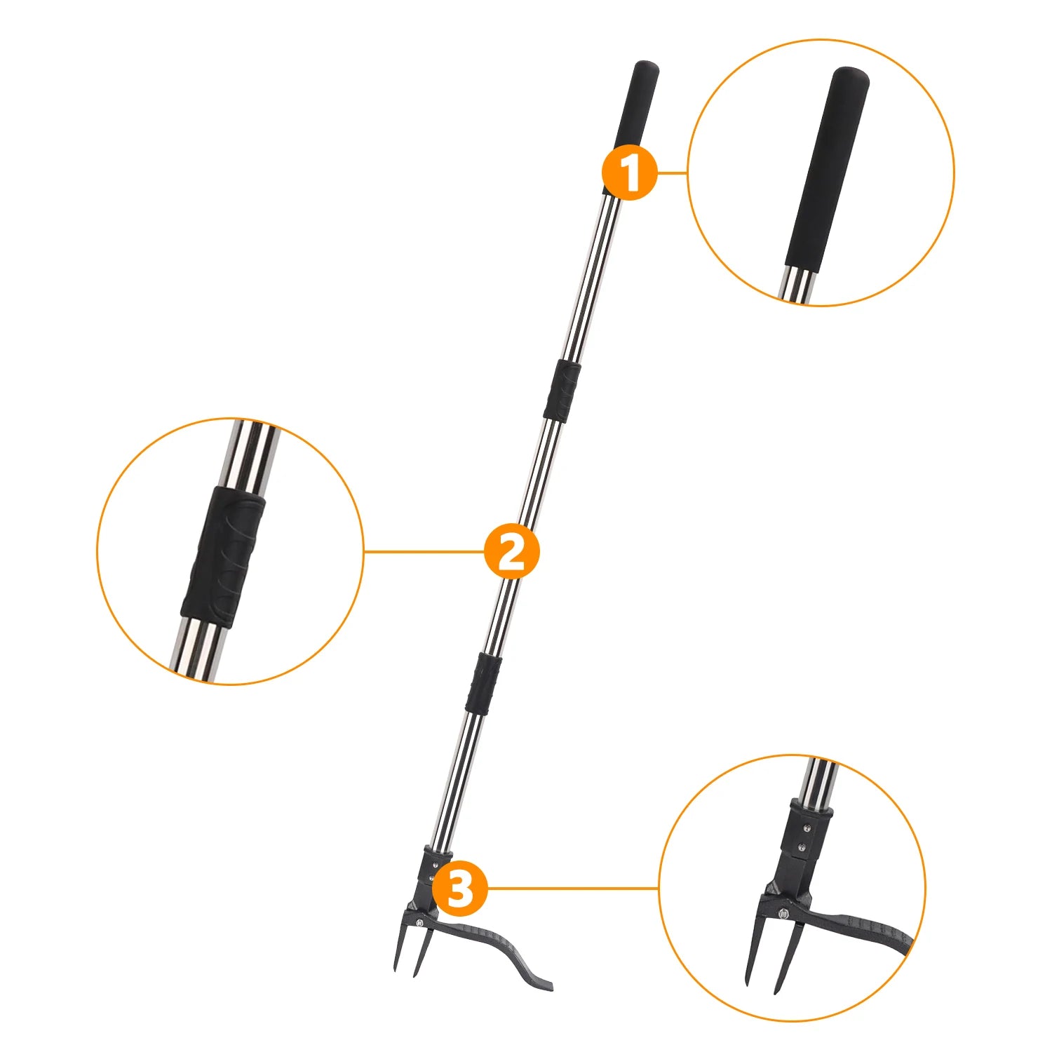 Three-Section Heavy Duty Stand-Up Foot Stainless Steel Claw Weeder Garden Hand Tools for Removal Packaged Weighted Puller