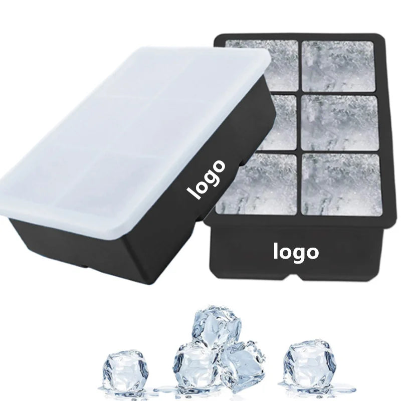 Hot-selling Ice Cube Tray With LOGO Large Size Silicone Flexible 8 Cavity Ice Maker for Whiskey/ Cocktails/Keep Drinks Chilled