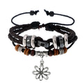 Daily Fashion Sunflower Pendant Charm Beaded Leather Bracelet for Girls