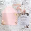 High-end White Acrylic Two-color Hot Stamping Wedding Invitation Card with Hot Stamping Pink Envelope