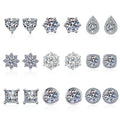925 Sterling Silver Rhodium Plated Vvs Moissanite Iced Out Square Flower Cluster Heart Shape Stud Earrings Sets Women Jewelry