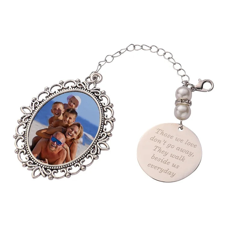 Decorations Hot Transfer Printing Double Sided Sublimation Memorial Photo Charm with Custom Laser Engraving Text