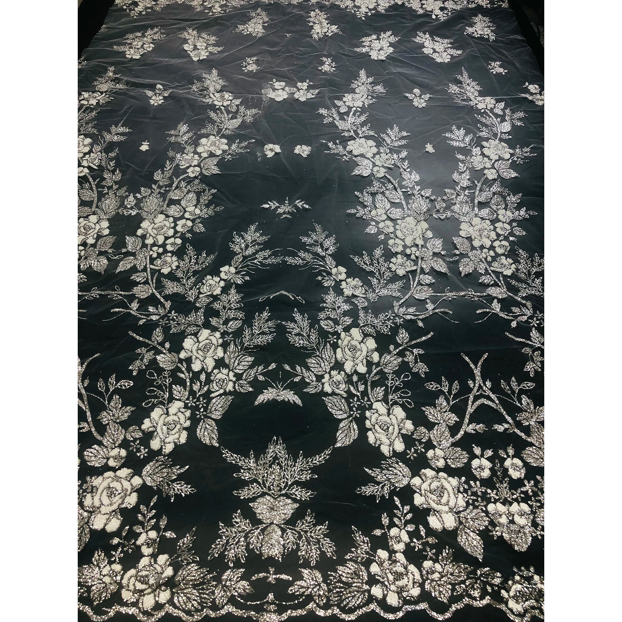 2023 Hot Sales Luxury Eco-Friendly Sustainable Floral Glitter and French Tulle Lace Mesh Fabric for Wedding Evening Dress