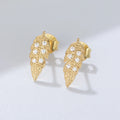 Simple Design 925 Sterling Silver Cubic Zirconia Stud Trend Gold Plated Leaf Earrings Jewelry for Women