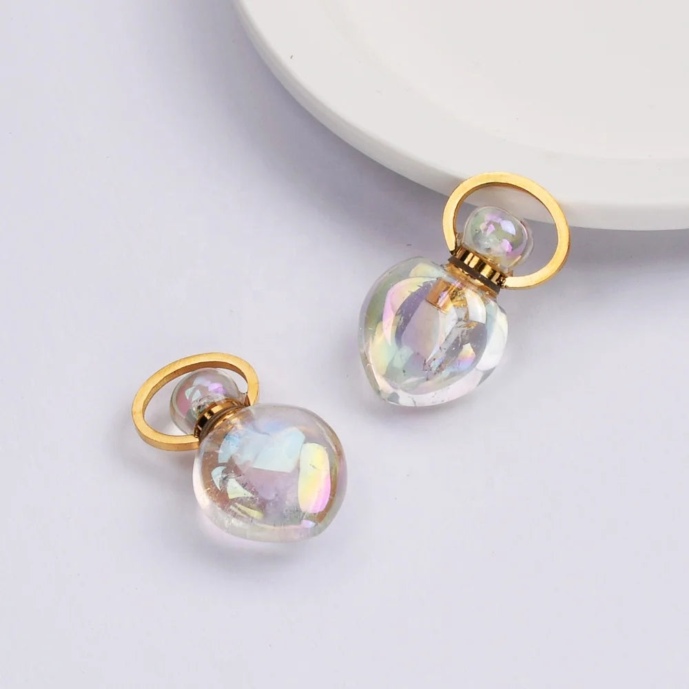 G2066 Natural Aura White Quartz Heart Pendants Charms Luxury Perfume Bottles Pendant Necklaces
