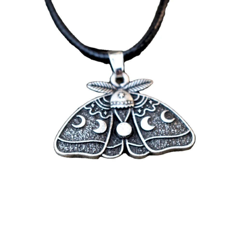 Celestial Moth Classic Zinc Alloy Rope Chain Necklace Witchy Moon Anniversary Jewelry