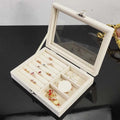 Modern Multifunction Double Tier Jewelry Box Flocking Cloth Transparent Glass Storage Trays Floor Type for Bedroom/Living Room