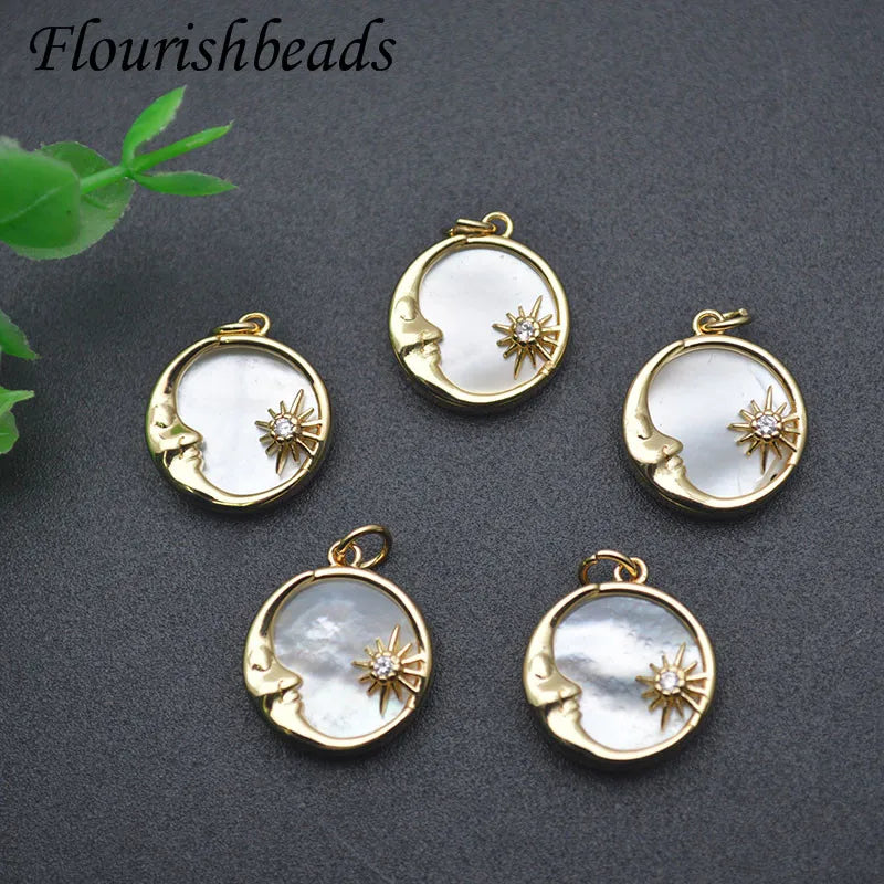 Women Jewelry Making Findings Nickle Free Anti Fading Gold Plated Copper Moon and Sun Shell Pearl Pendant for Necklace