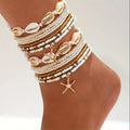 J&D Anklets New Trendy Ocean Beach Style 18K Gold Plated Stainless Steel Beaded Shell and Starfish for Gift