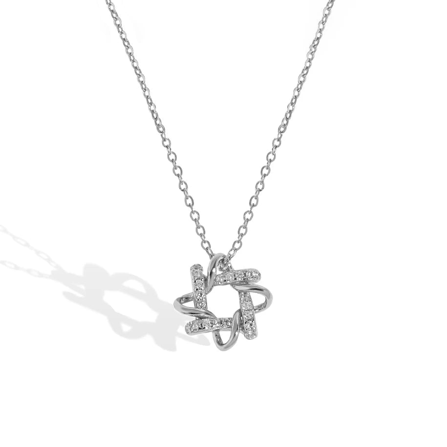 M0125 Interlock Hexagram Star Pendant Meteor 925 Sterling Silver Necklace  for Women and Girls