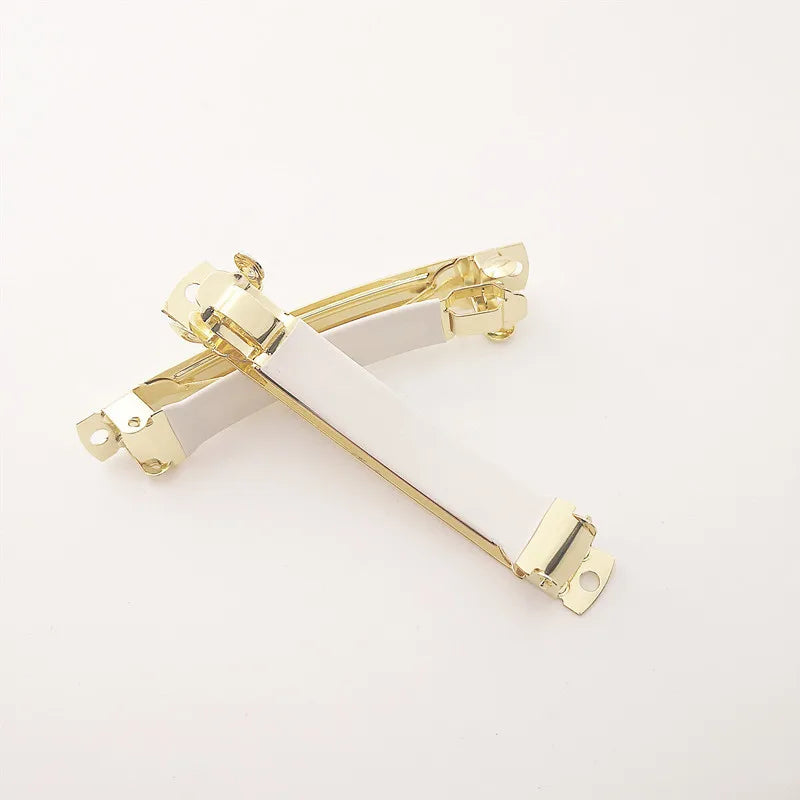 8CM Golden  Metal French Barrettes with White Rubber Tube Plain Hairpins for DIY Women Hair Accessories