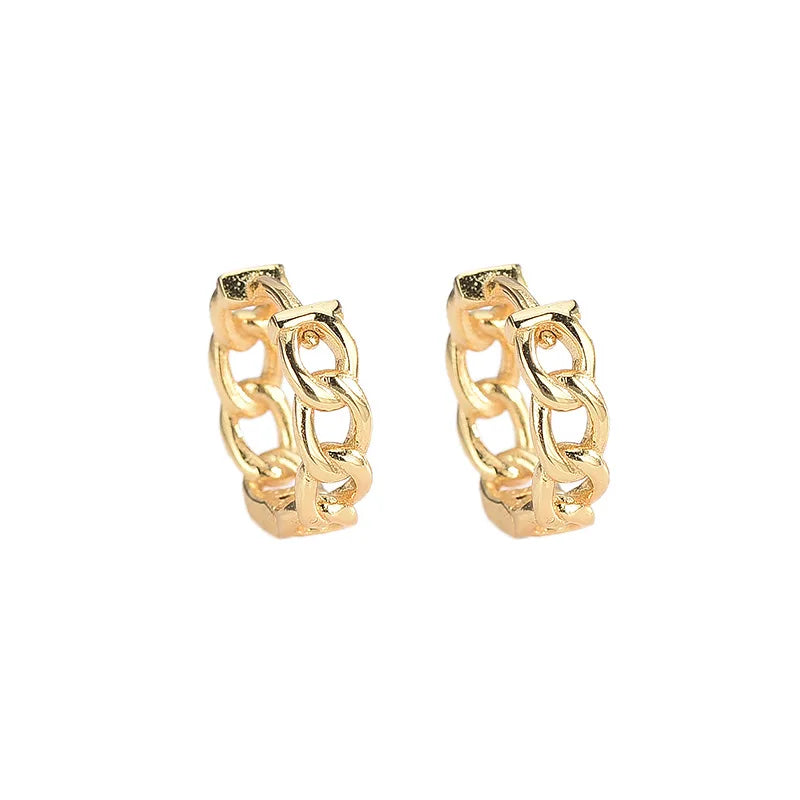 Fine Jewelry 925 Sterling Silver Earrings Geometric Plain Link Chain Shape Gold Plated Hoop Earrings for Women