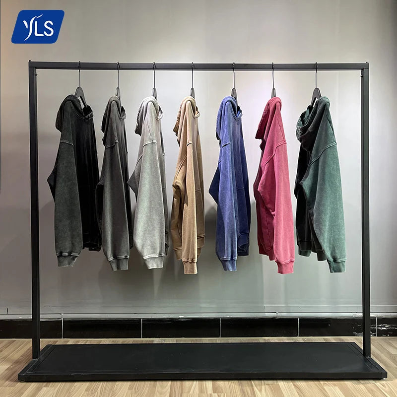 YLS Winter Streetwear Thick Men Heavyweight 100% Cotton Blank Custom Distressed Embroidery Hoodies