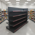 Heavy Duty Metallic Grey Gondola Supermarket Display Rack Solid Shelves Epoxy Powder Coating Quick Installation for Convenience