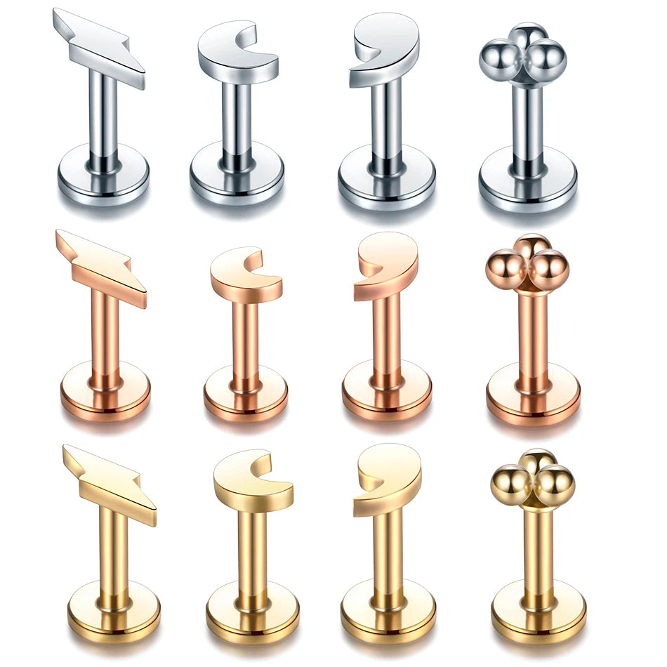 Stainless Steel Internally Threaded Moon Labret Piercing Lip Stud Earring Ear Stud Cartilage Tragus Ear Piercing Jewelry