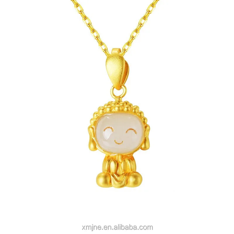 Certified Ancient Silver Gilt Inlaid Jade Hetian Jade 925 Silver Inlaid  Silver Inlaid Gold Buddha Pendant