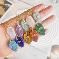 Trendy Natural Crystal Gemstone Birthstone Pendant Engraved Hand Eye Necklace with Beads Chain Zinc Alloy for Anniversary