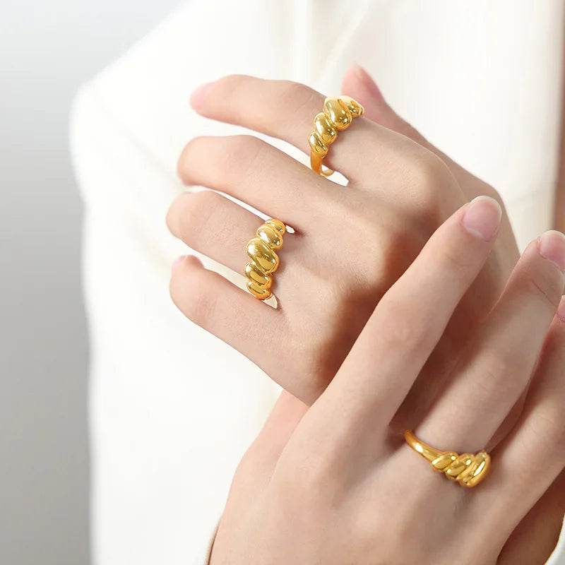 Baroque Simple Twisted Geometric Open Ring Titanium Steel 18K Gold Non-Fading Special-Interest Design Couple Rings Women