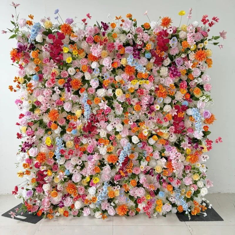Hot Sale 8*8ft Customized Size Celebration Wedding Decoration Silk Artificial Flower Wall Backdrop