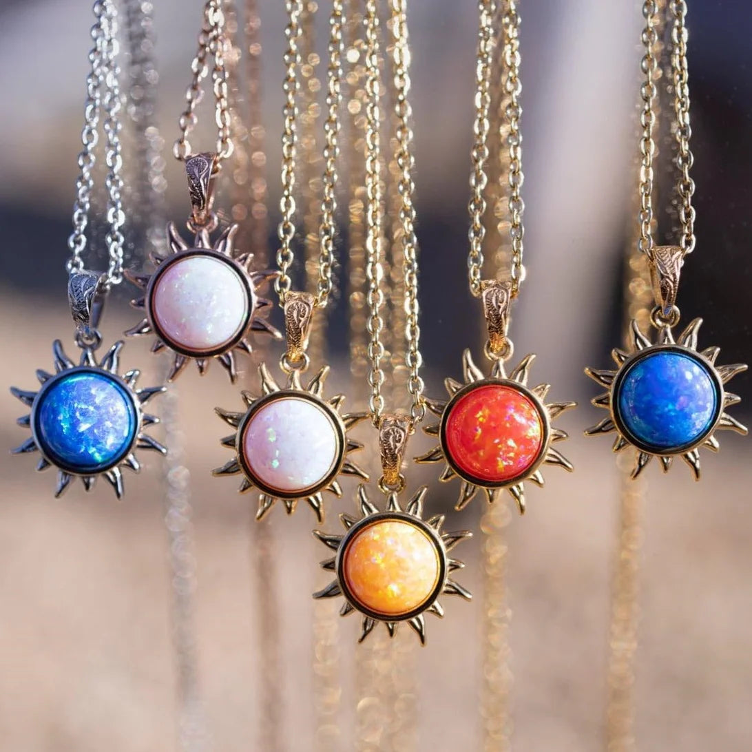 Hot Selling Retro Art Sunrise Sun Opal Pendent Necklace Personality Non Fading Collar Girasol Necklace Natural Opal Jewelry
