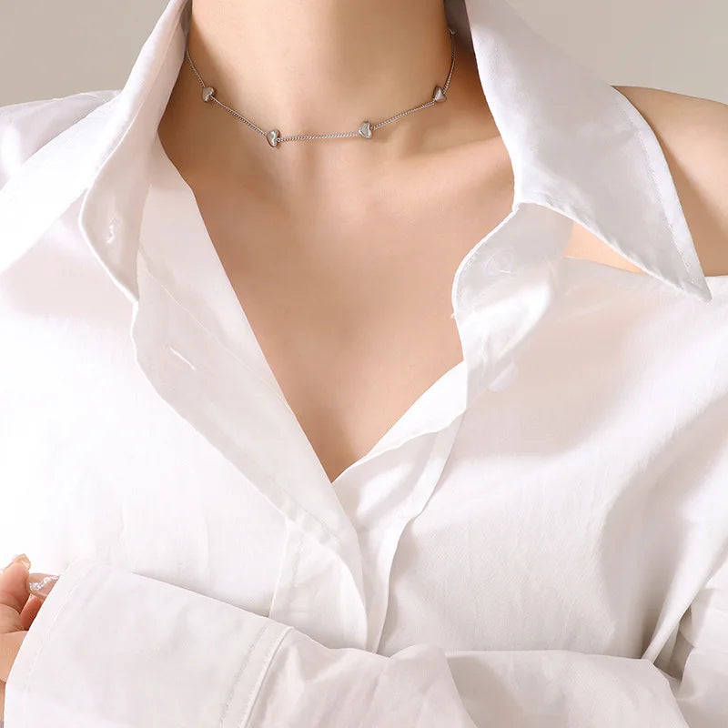 New Fashion Unique Design Trendy Gold Plated Stainless Steel Heart Pendant Choker Necklace Bracelet Set for Women Girl P245