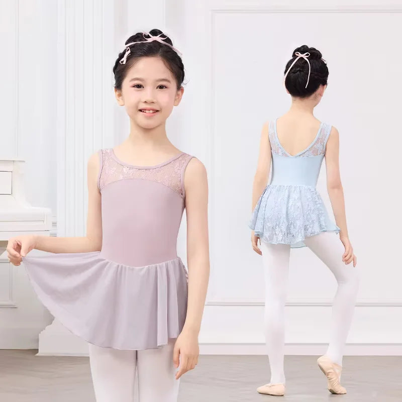 Children Sleeveless Ballet Leotard Girls Nylon Rhinestone Contrast Color Dance Bodysuit