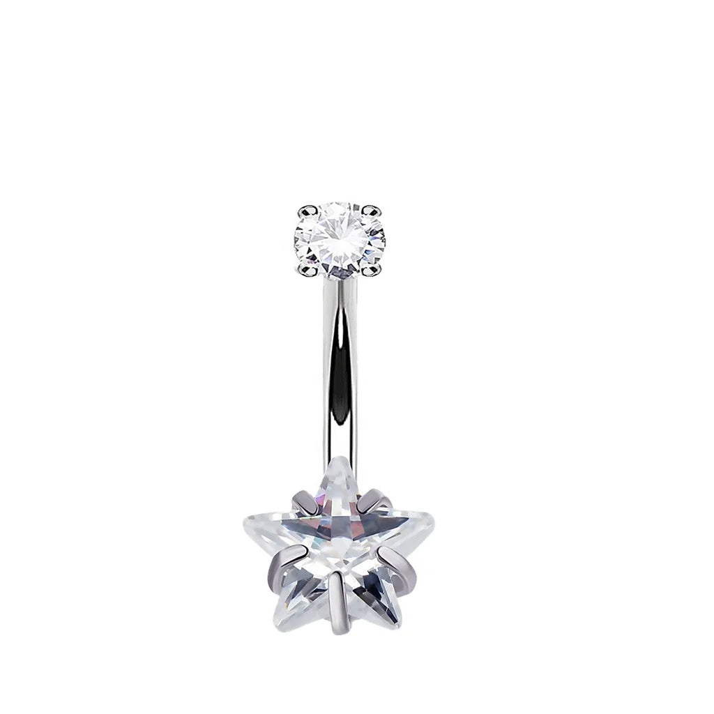 G23 Titanium Internal Thread Star Zircon Belly Button Navel Rings Fashionable Trendy for Weddings Parties Body Jewelry