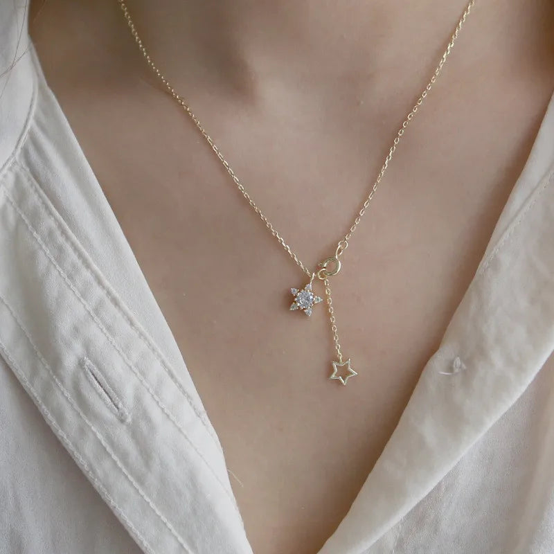 Fine Jewelry CZ Diamond 14k Gold 925 Sterling Silver Star Pendant Necklace Women
