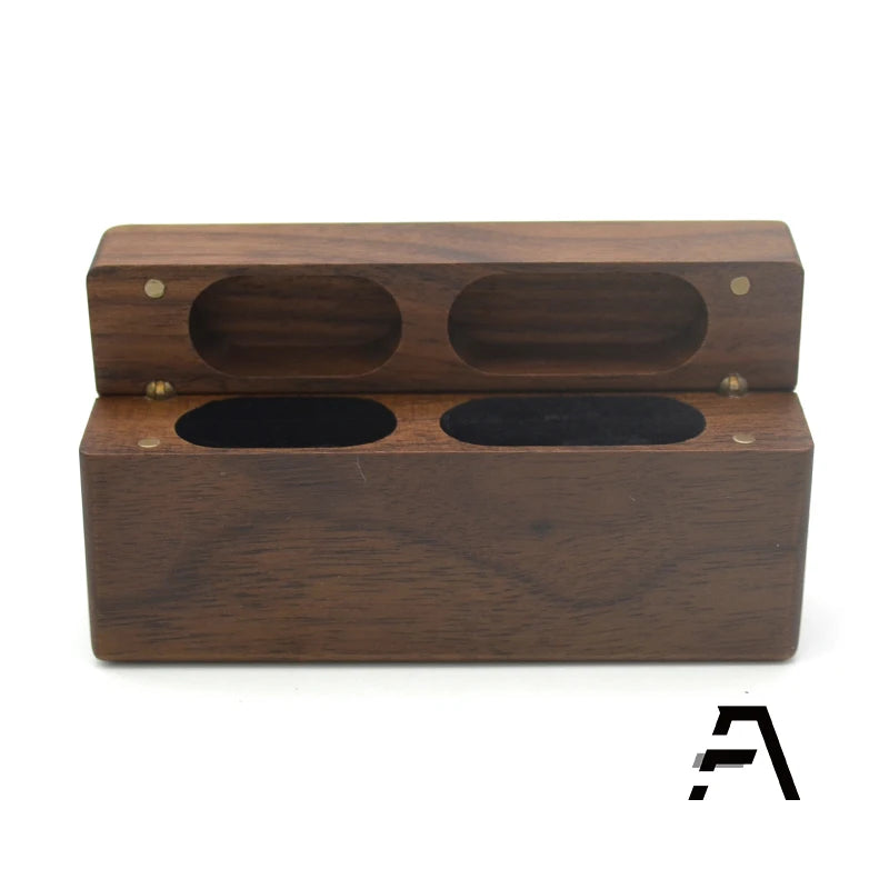 Double Walnut Wood Wedding Ring Box for 2 Rings 95x48x22mm Laser Engraved Logo