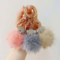 Wholesale Cute Animal Pom Pom Bling Crystal Rhinestone Teddy Bear Keychain Faux Fur Fluffy Bear Key Ring Women Charm Accessories