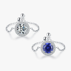 925 Sterling Silver Fashion Fine Jewelry Sparkling Luxury Round Clear Cubic Zirconia Adjustable Link Chain Rings for Women