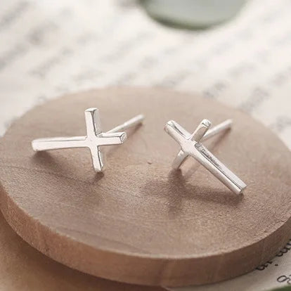 Hot New Fashion 925 Sterling Silver Cross Stud Earrings for Women Statement Jewelry for Engagement Wedding Party