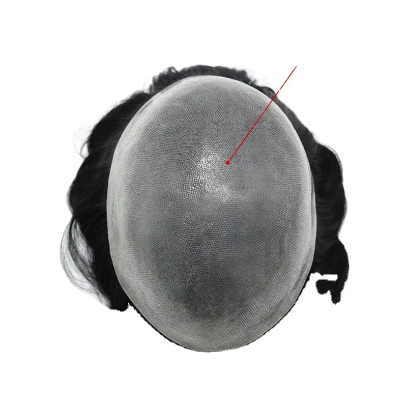 Human Hair Replacement System for Men: Durable Thin Skin Toupee with Durable Single Knotted Thin Design 0.1mm 0.06mm 0.08mm