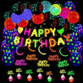 Glow Neon Birthday Party Decoration Black Light Reactive Party Neon Cupcake Toppers Neon Happy Birthday Cupcake Wrappers